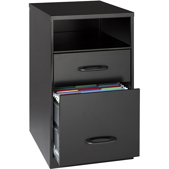 Space Solutions 18" Deep 2-drawer Metal File Cabinet with Shelf, Black