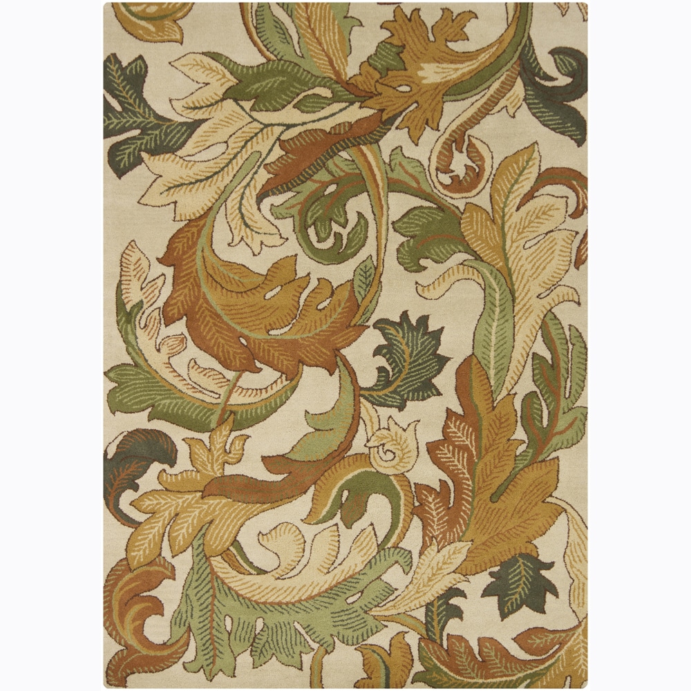 Mandara Hand tufted Floral Ivory Wool Rug (9 X 13)