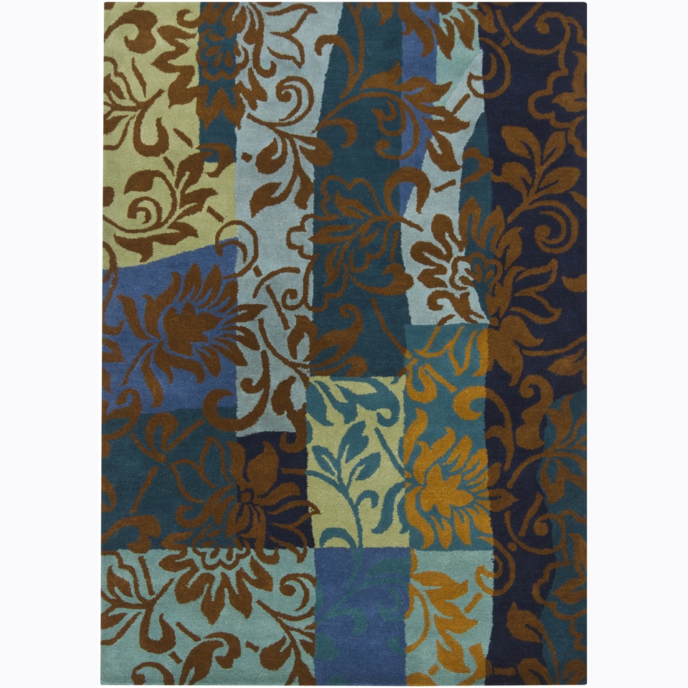 Hand tufted Color blocked Mandara Floral Wool Rug (5 X 7)