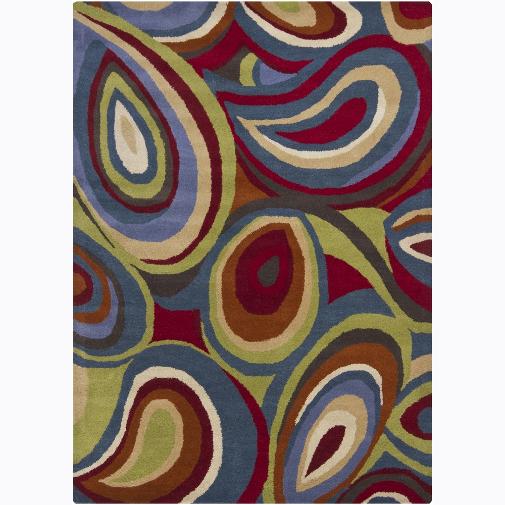 Hand tufted Bright Multicolor Mandara Abstract Wool Area Rug (5 X 7)