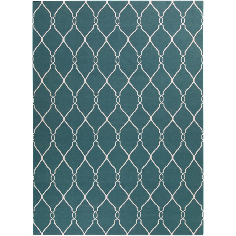 Hand-woven Blue Halicarn Wool Area Rug - 8' x 11' - 8' x 11' - 8' x 11' - Teal