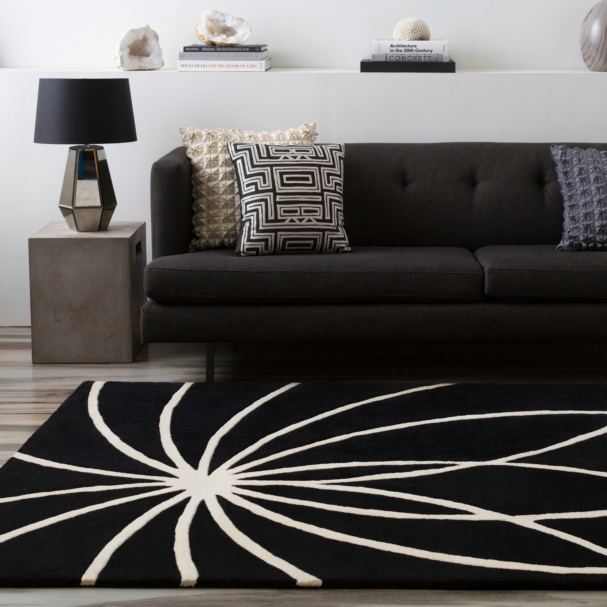 Hand tufted Contemporary Black/white Adler Wool Abstract Rug (9 X 12)