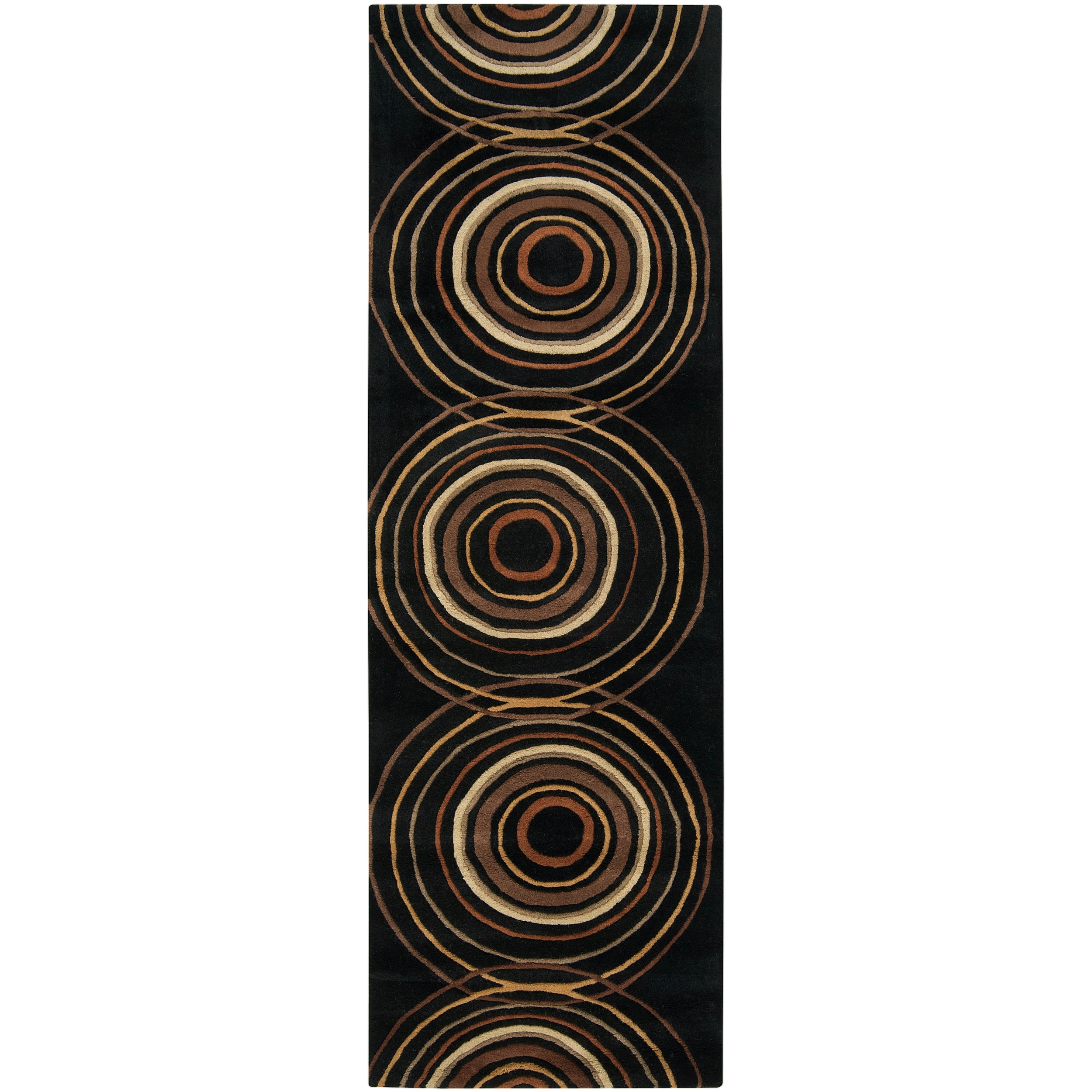 Hand tufted Black Contemporary Circles Vasily Wool Geometric Rug (26 X 8)