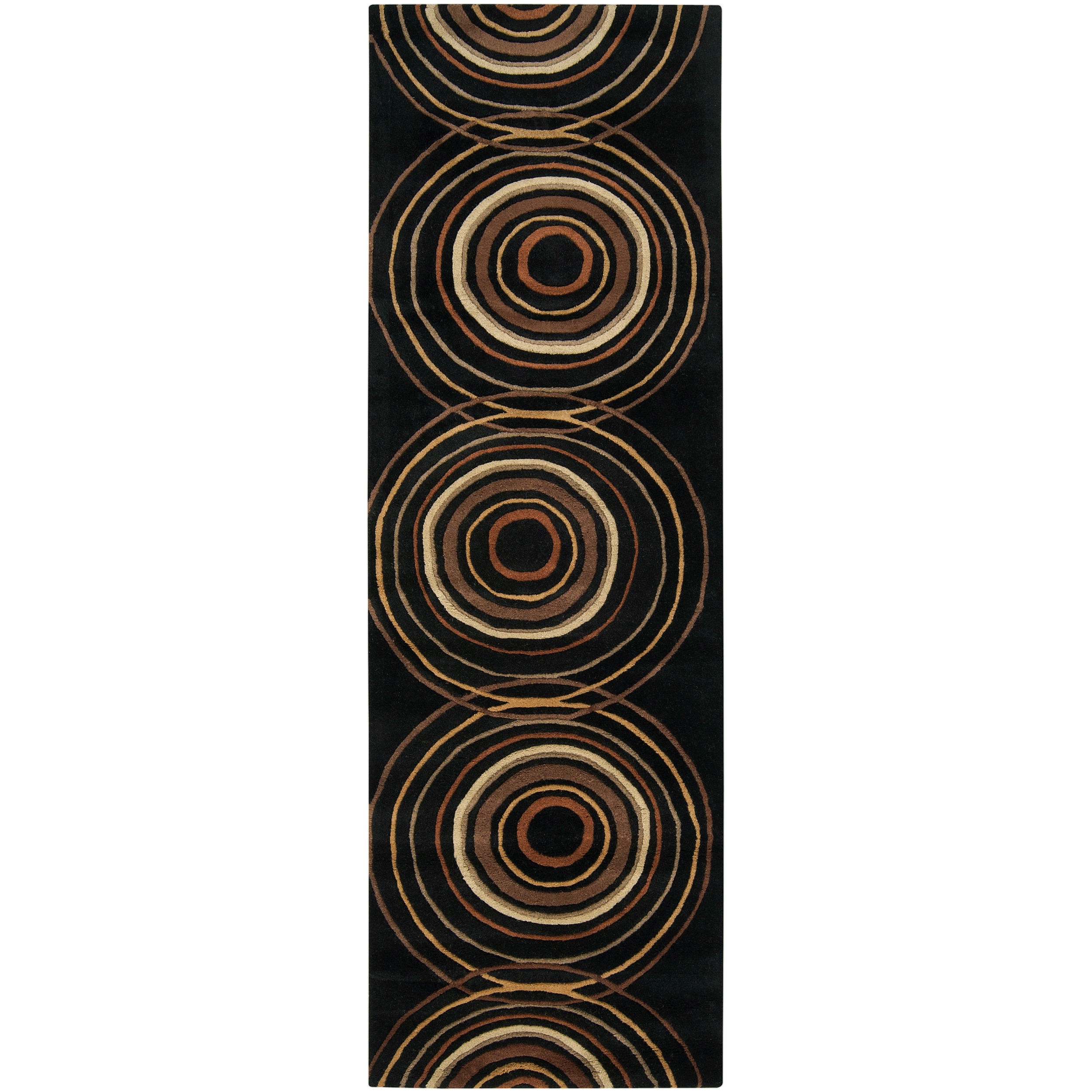 Hand tufted Black Contemporary Circles Vasily Wool Geometric Rug (3 X 12)