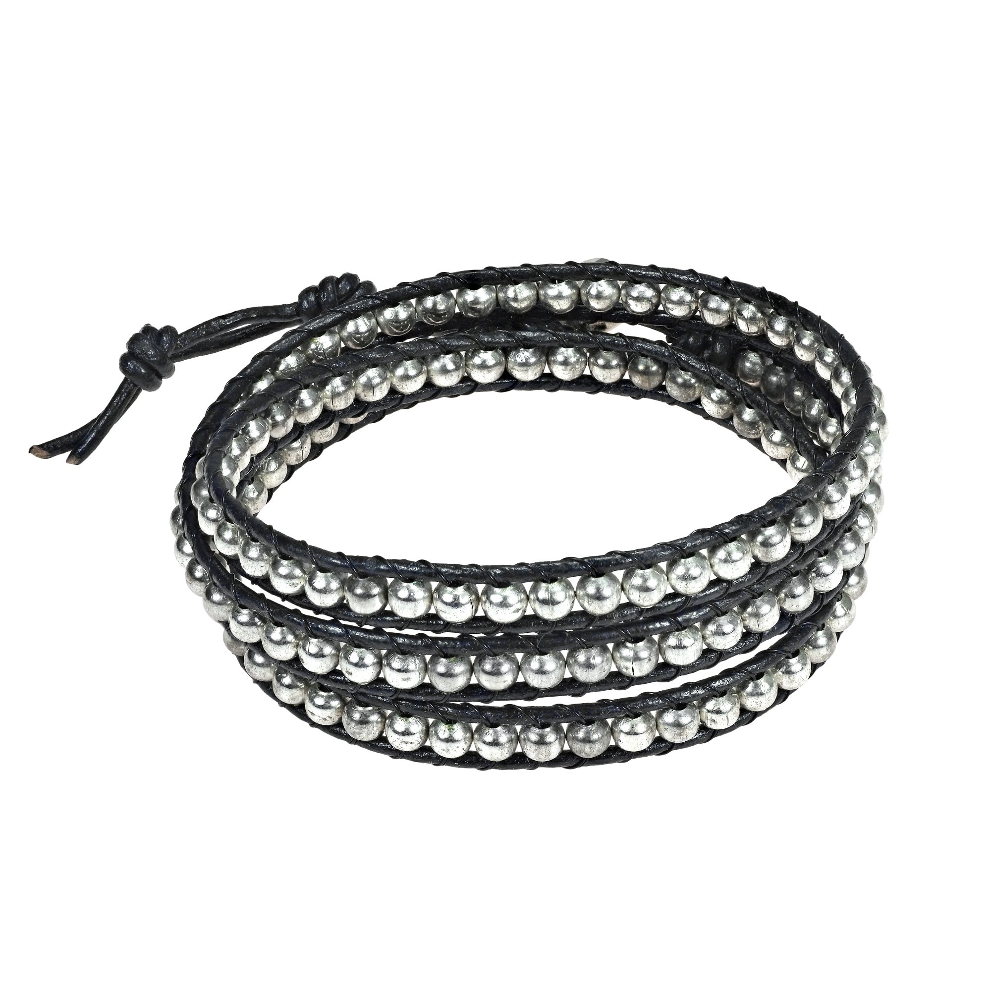 Sublime Metallic Round Beads Triple Wrap Leather Bracelet (Thailand