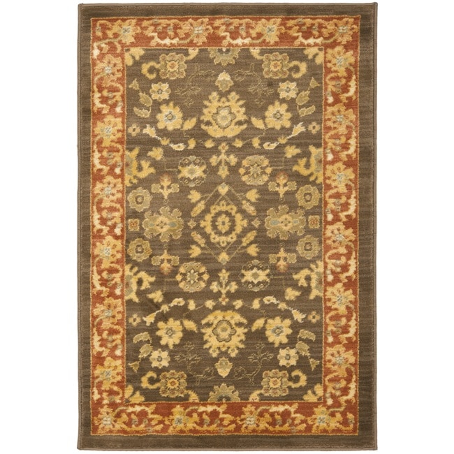 Oushak Brown/ Red Powerloomed Rug (26 X 4)