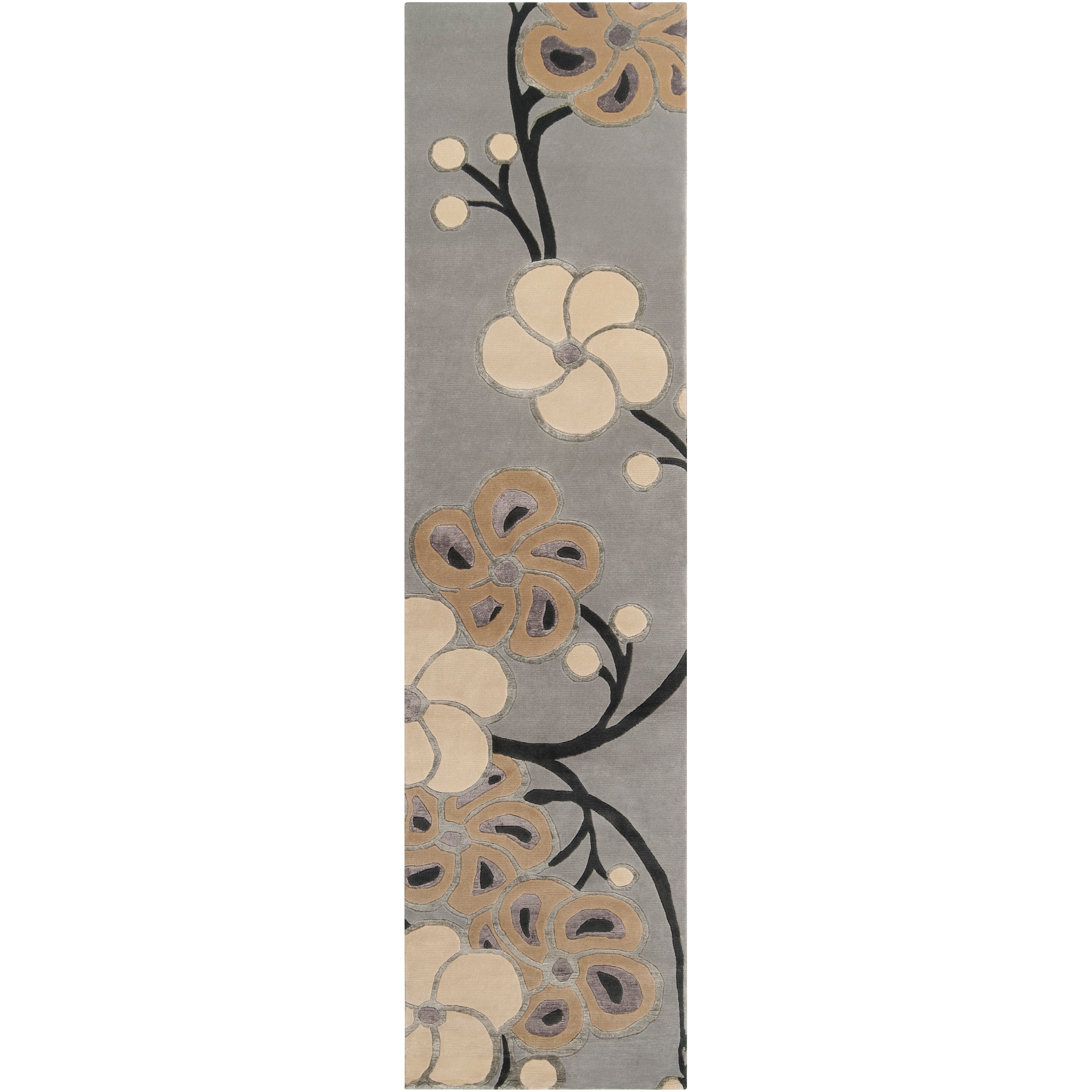 Smithsonian Collection Hand knotted Grey Baylene Floral Wool Rug (26 X 10)