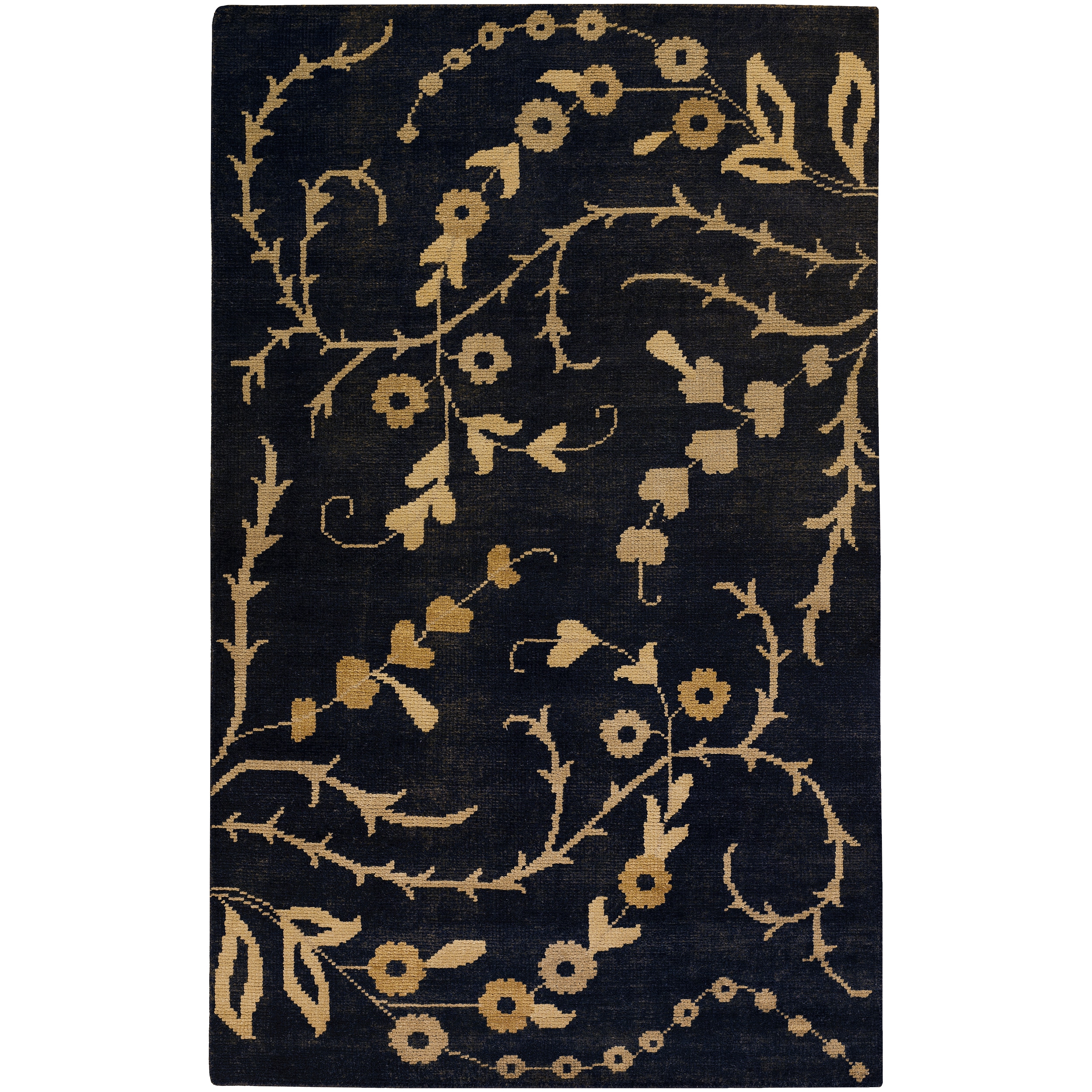 Hand knotted Black Beret Wool Rug (36 X 56)