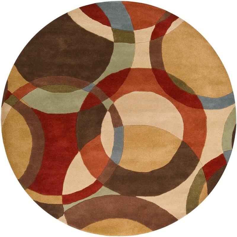 Mayflower Handmade Modern Circles Wool Area Rug - Brown/Rust - 6' Round/Surplus2 - Runner/Round