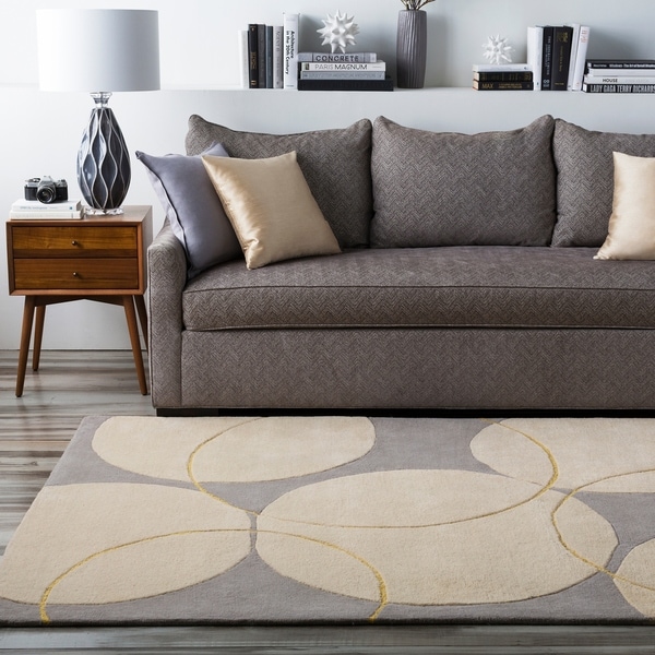 Hand-tufted Contemporary Burdren Gray New Zealand Wool Geometric Area Rug - 5' x 8'