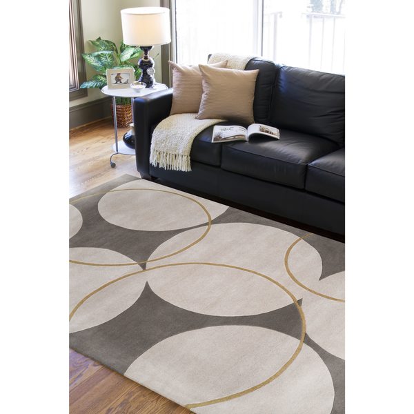 Hand-tufted Contemporary Burdren Gray New Zealand Wool Geometric Area Rug - 5' x 8'