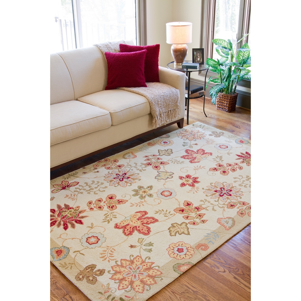 Hand hooked Cream Rontgen Wool Rug (5 X 8)