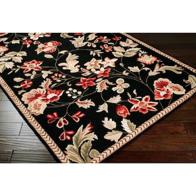 Hand-hooked Black Wilheim Wool Area Rug - 3' Round - 3' Round
