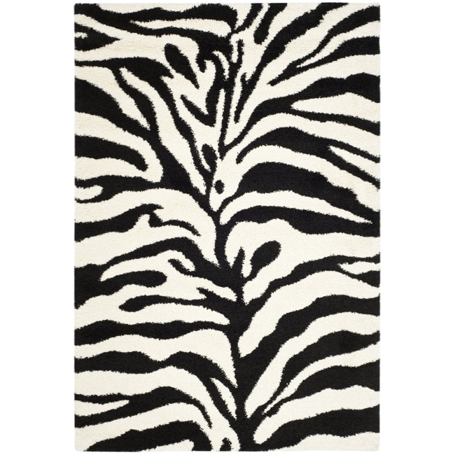 Hand woven Ultimate Ivory/ Black Shag Rug (86 X 12)