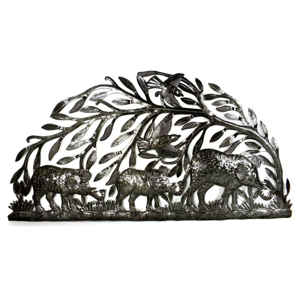 Handmade 'Elephant Family' Recycled Steel Drum Metal Wall Art (Haiti)