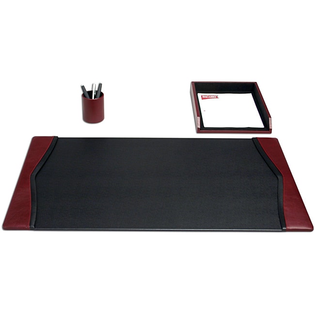 Dacasso Burgundy Top-grain Leather Three-piece Contemporary Desk Set