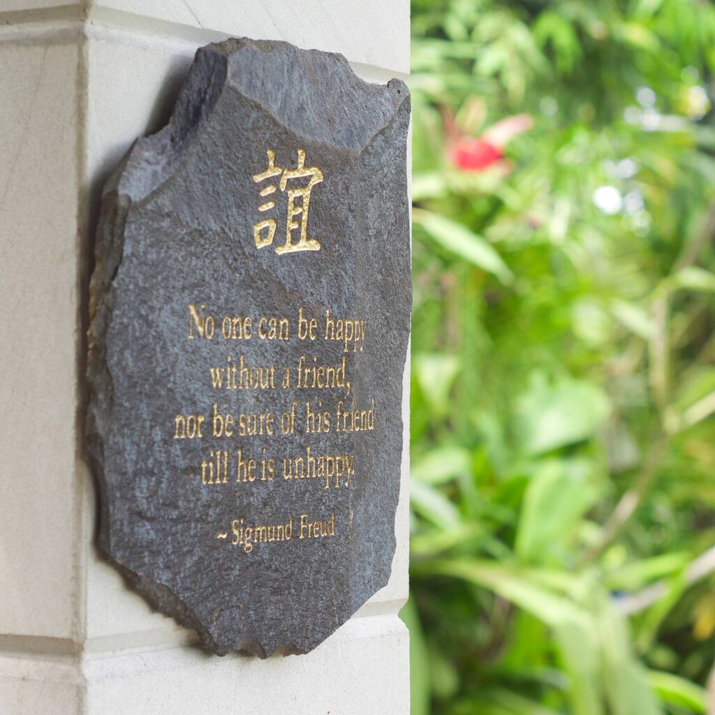 Volcanic Slate 'No One Can be Happy' Engraved Plaque (Indonesia)