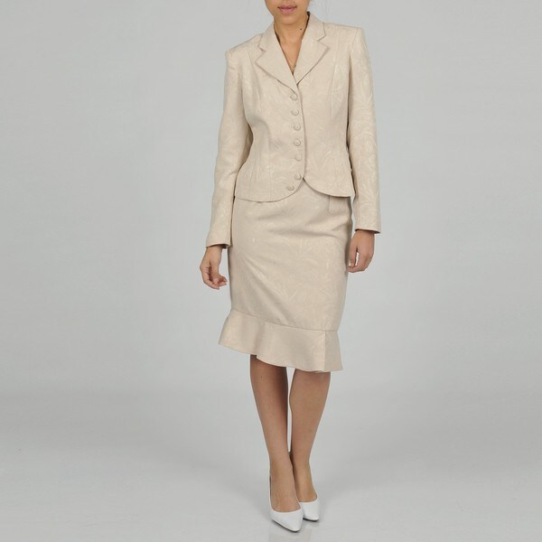 J Rose Women's Plus Size Two-piece White Jacquard Skirt Suit - 14146582 ...