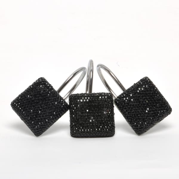 Black Crystal Onyx and Silvertone Shower Curtain Hooks (12 Pack