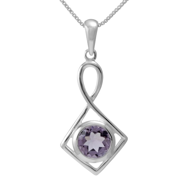 Sterling Silver Round Shaped Natural Cut Amethyst Necklace (Thailand) Necklaces