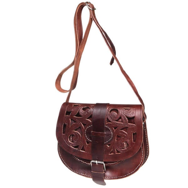 Shop Chocolate Cut Leather Saddle Bag (Morocco) - On Sale - Free ...