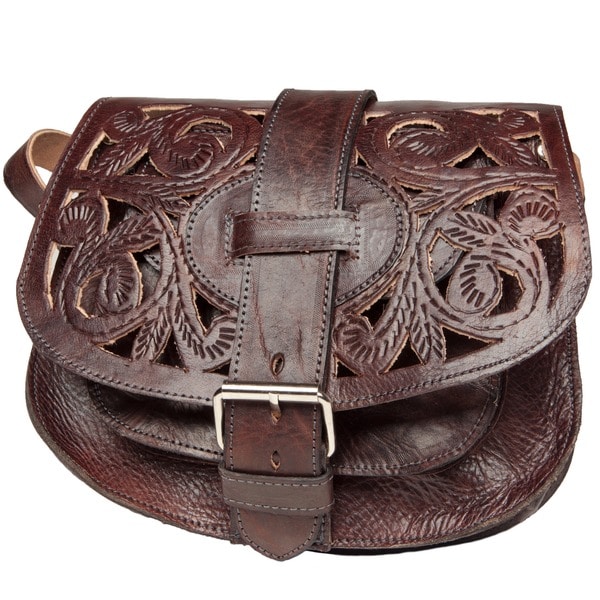 Chocolate Cut-Leather Saddle Bag with Shoulder Strap (Morocco ...