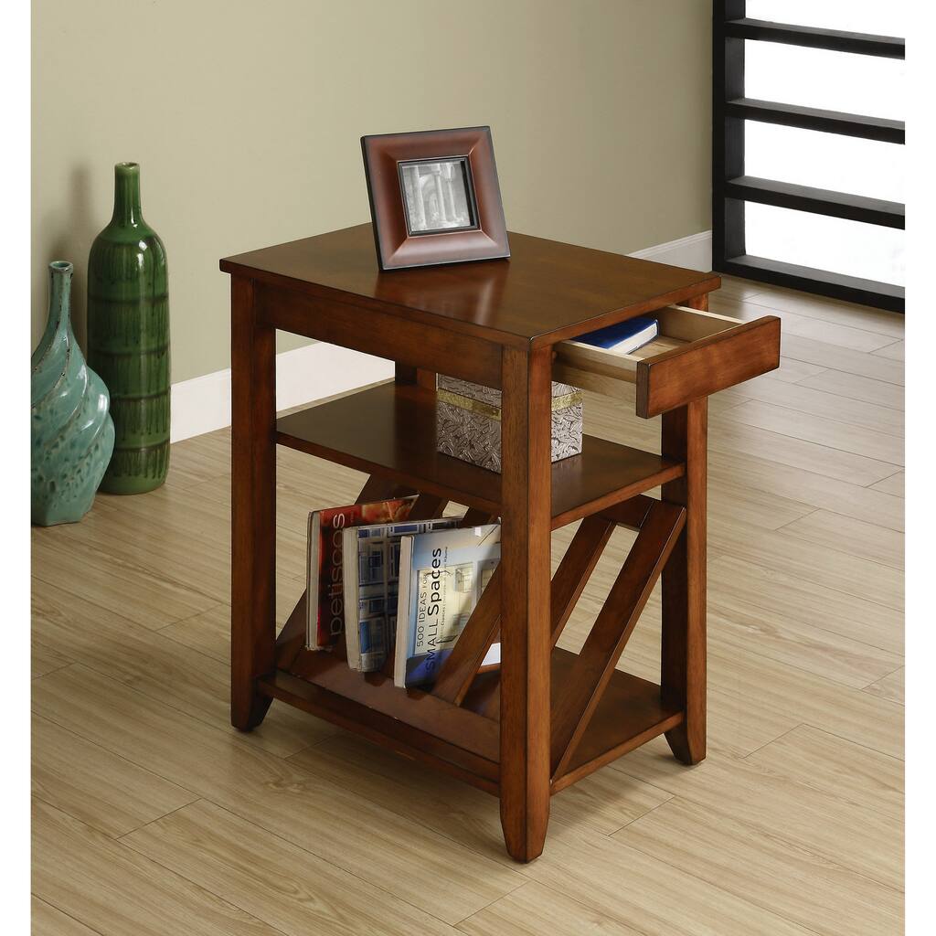 Furniture of America Ject Transitional Oak Magazine-rack Side Table