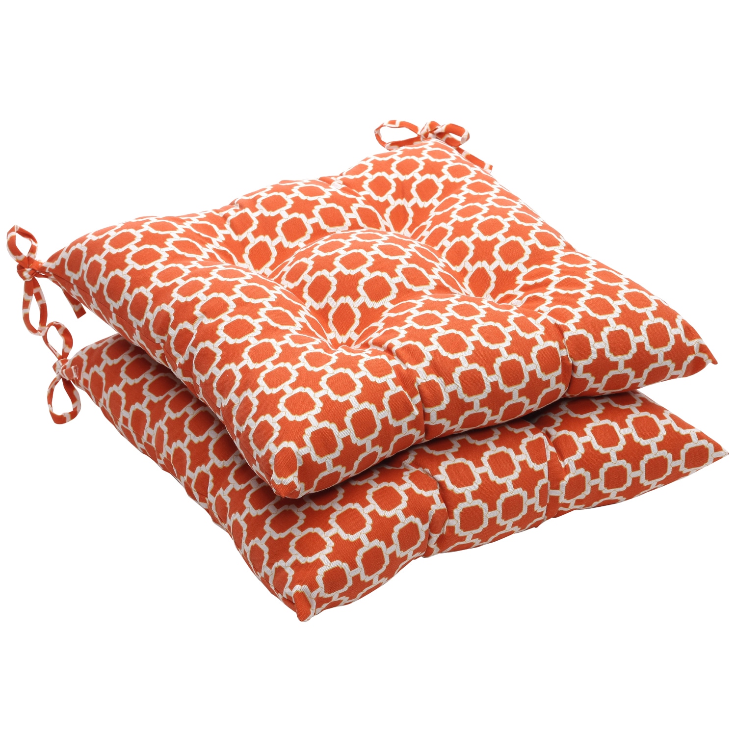 Pillow Perfect Outdoor Tufted Orange/ White Geometric Seat Cushion (set Of 2) (Orange/WhiteMaterials 100 percent polyesterFill 100 percent virgin polyester fiber fillClosure Sewn seam Weather resistantUV protectionCare instructions Spot clean onlyDime