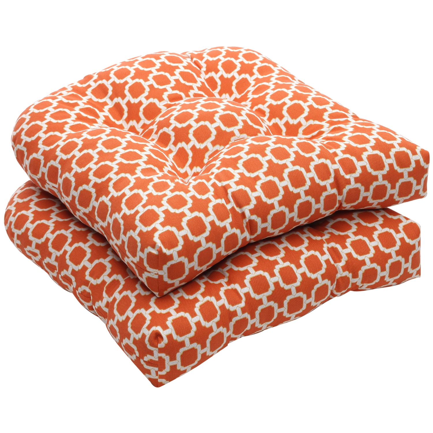 Pillow Perfect Outdoor Geometric Orange/ White Wicker Seat Cushions