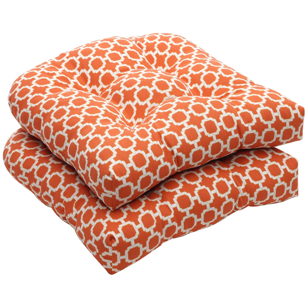 Pillow Perfect Outdoor Geometric Orange/ White Wicker Seat Cushions (Set of 2)