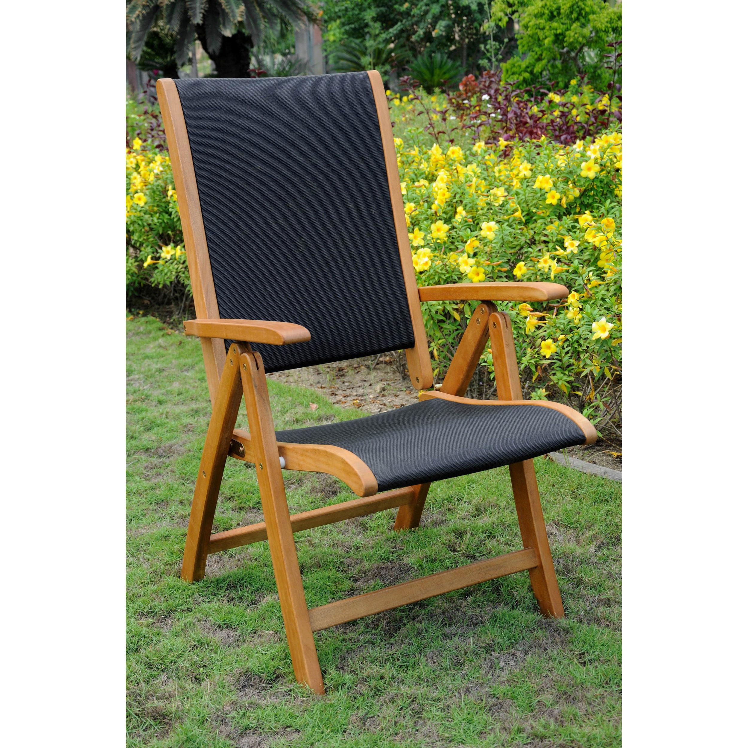 International Caravan Royal Tahiti Segovia Seat 5 position Folding Arm Chair (set Of 2) (Light Teak Oil FinishMaterials Yellow Balau HardwoodFinish Natural Oil Stain FinishWeather resistantTextweave Seat and Back SupportsDimensions 44 inches high x 28.