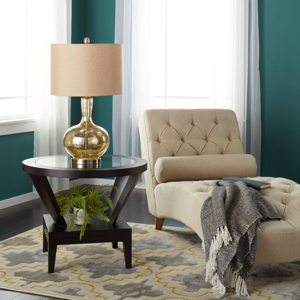 Abbyson Morgan Round Glass Espresso End Table