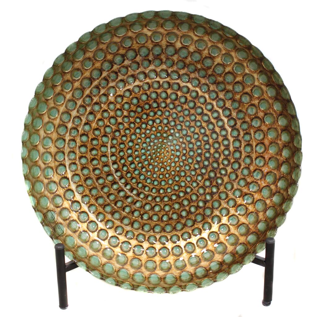 Casa Cortes Hand-painted Pearl Artisan Glass Decorative Plate with Stand