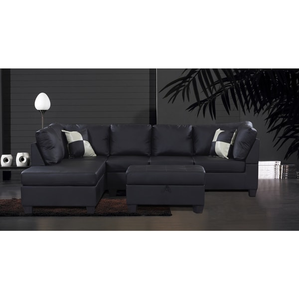 Jingo Faux Black Leather 3-piece Sectional