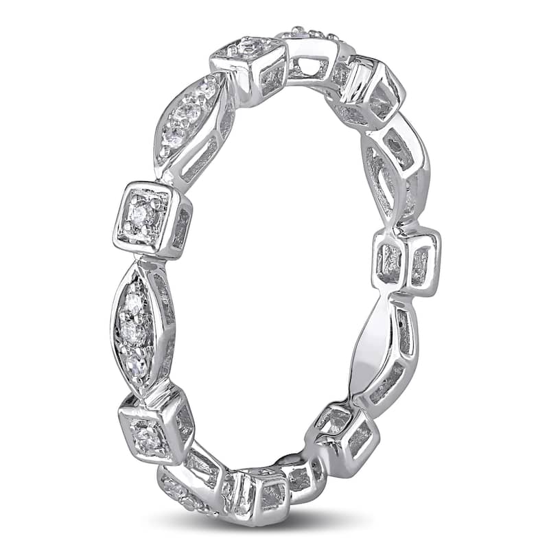 Miadora 10k White Gold 1/5ct TDW Diamond Geometric Eternity Ring
