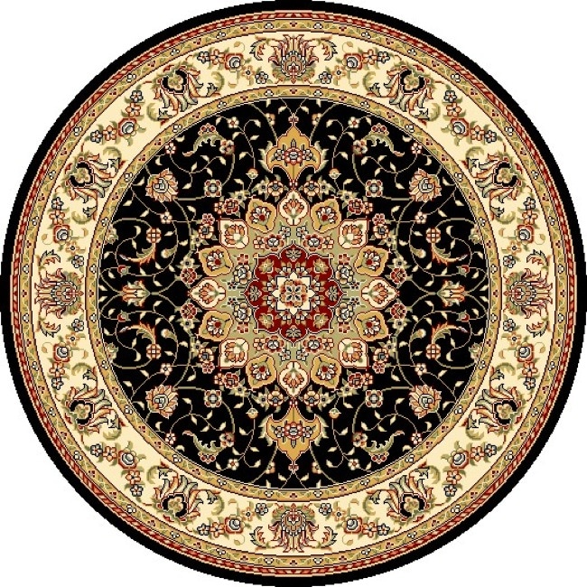 Lyndhurst Collection Traditional Black/ Ivory Rug (7 Round)