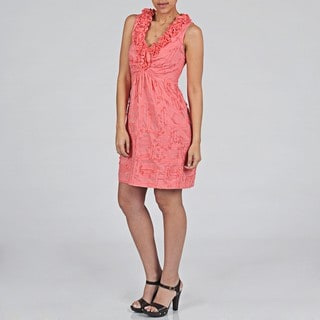 Tiana B. Women's Coral Cotton Ruffle Neck Sundress Tiana B. Casual Dresses