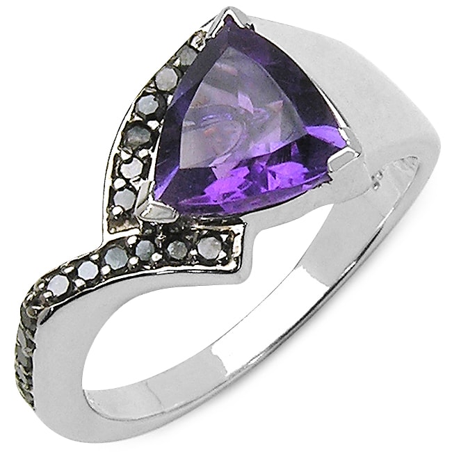 Malaika Sterling Silver Amethyst and 1/6ct TDW Black Diamond Ring