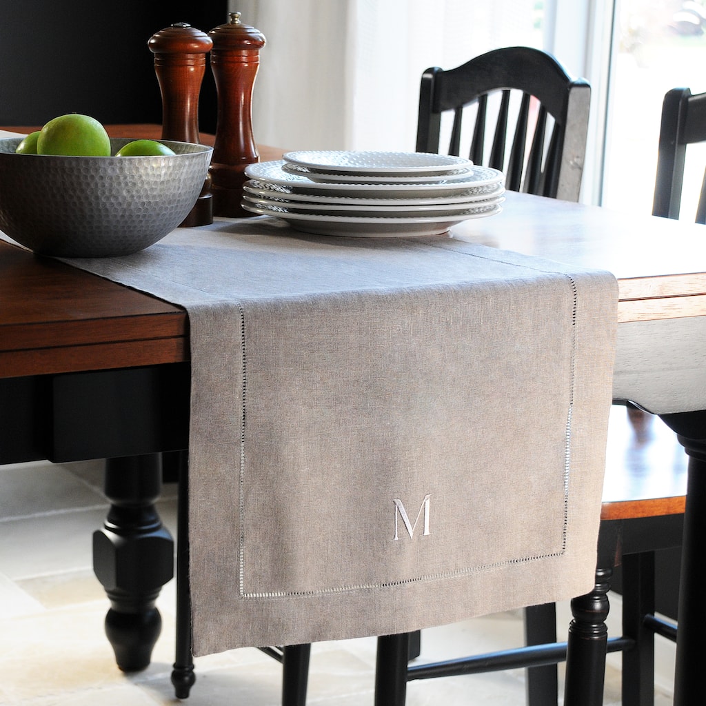 Monogrammed Natural Linen Hemstitch Table Runner