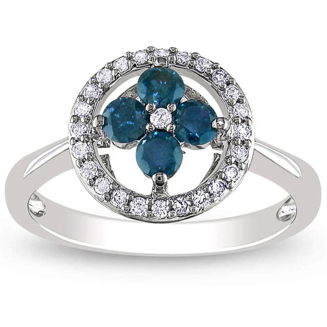 Miadora 14k White Gold 1/2ct TDW Blue and White Diamond Ring