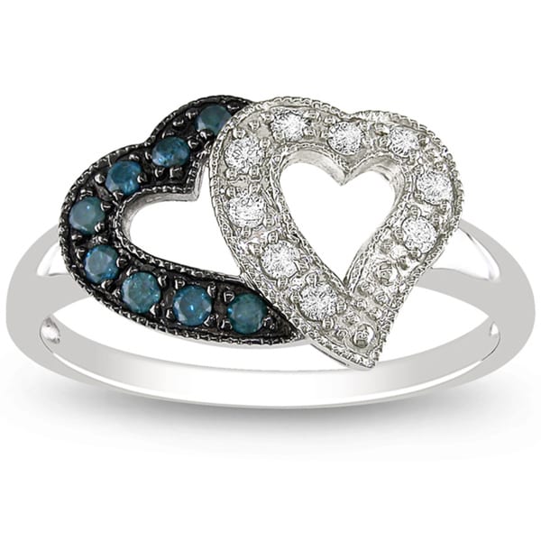 Miadora 14k White Gold 1/4ct TDW Blue and White Diamond Ring