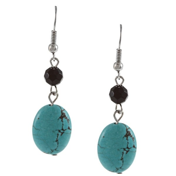 Crystale Silvertone Turquoise and Onyx Link Earrings
