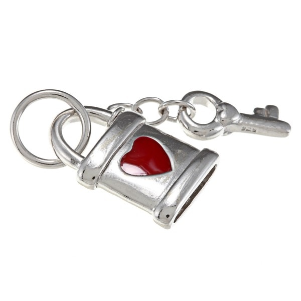 La Preciosa Sterling Silver Red Enamel Heart Lock and Key Charm La Preciosa Silver Charms