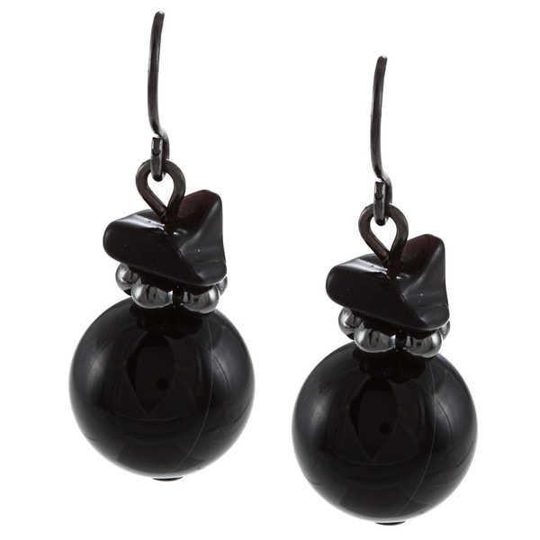 Crystale Silvertone Genuine Onyx Bead and Chip Earrings Crystale Gemstone Earrings