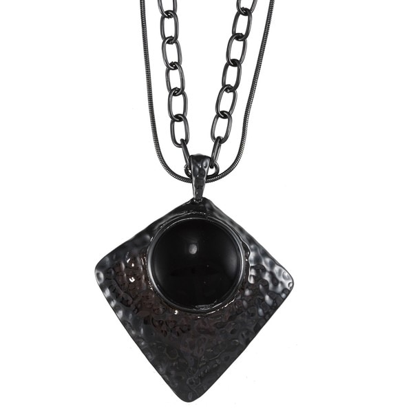 Crystale Gunmetal plated Onyx Diamond shaped Necklace Crystale Gemstone Necklaces