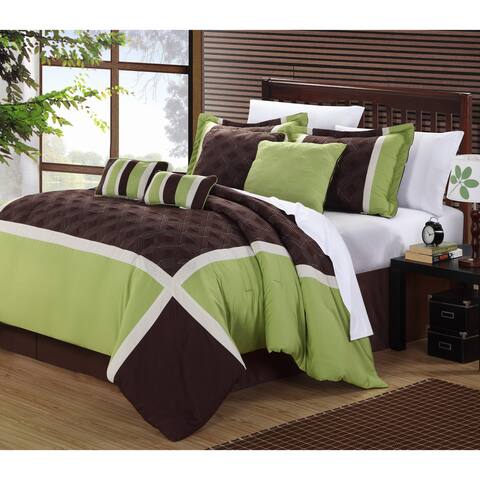 Green/ Brown Oversized 8-piece Comforter Set