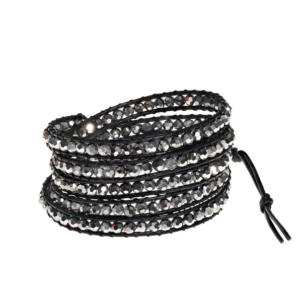 Handmade Mystique Colored Crystal 5-wrap Leather Bracelet (Thailand)