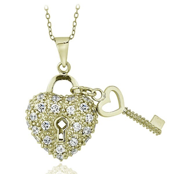 Sterling Silver Angel Yellow CZ Heart Charm Pendant