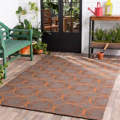 Hand-hooked Orange Mackay Indoor/Outdoor Moroccan Trellis Area Rug - 8' x 10'