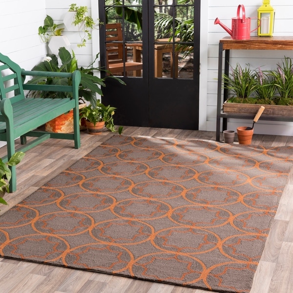 Hand-hooked Orange Mackay Indoor/Outdoor Moroccan Trellis Area Rug - 8' x 10'